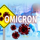 Omikron coronavirus variant. Omicron Covid-19 variant Coronavirus. Mutated coronavirus SARS-CoV-2. New strain of covid. Mutated virus from South Africa. Virus molecules and Omicron label.