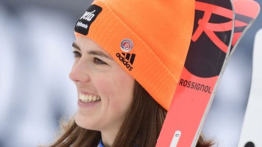   Petra Vlhová at the finish of the 2nd round of the winning slalom.