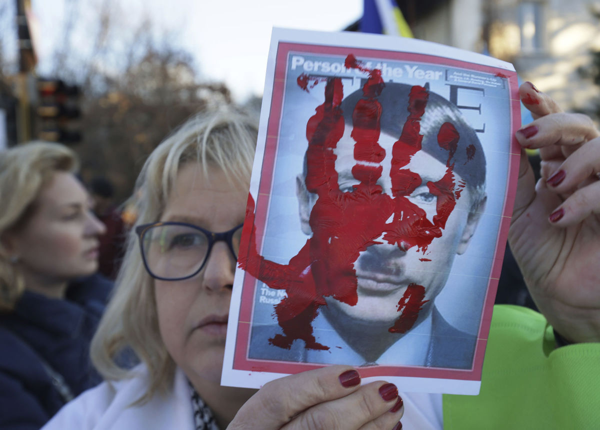 Demonštrácia pred ruskou ambasádou v bulharskej...