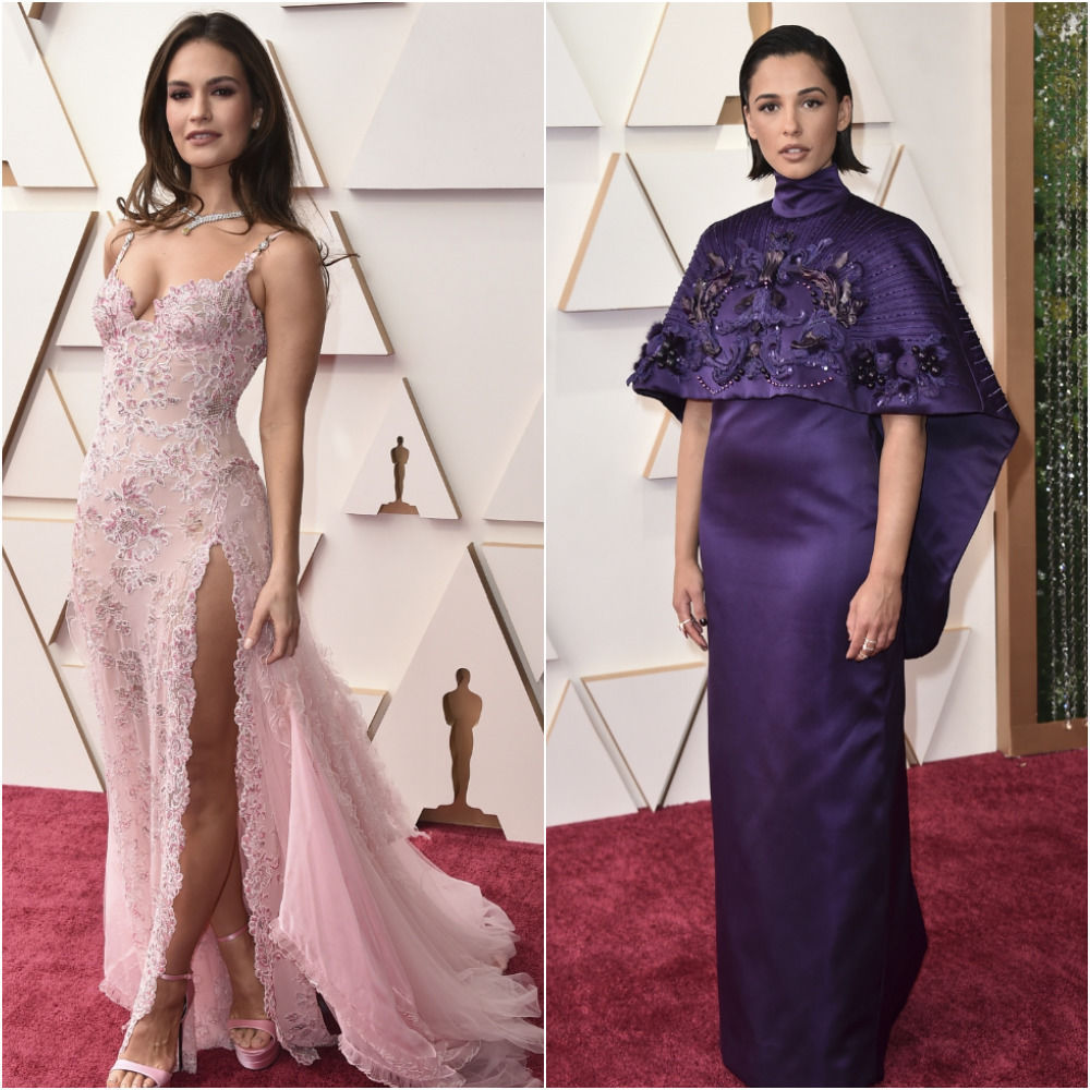 Herečky Lily James v Atelier Versace (vľavo) a...