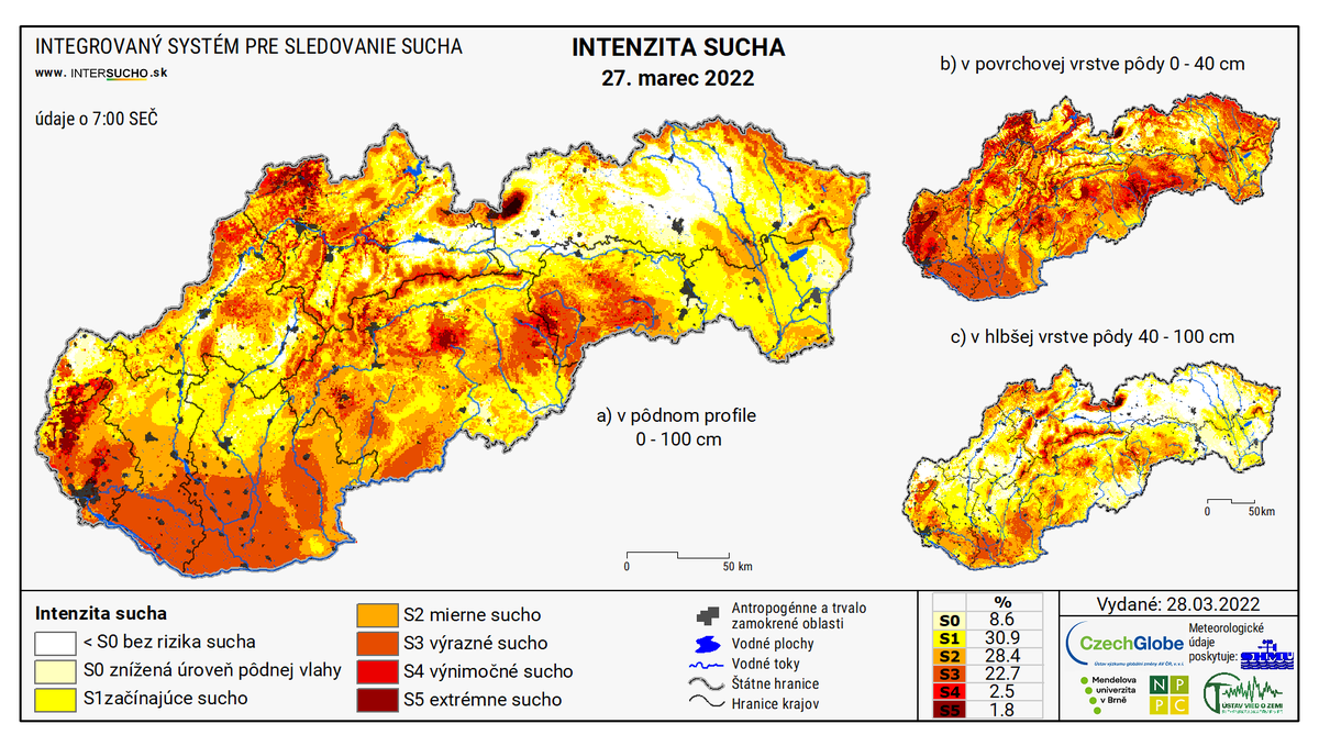 Aktuálna mapa sucha na Slovensku.