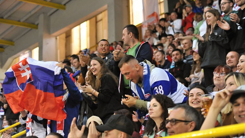 Slovenskí fanúšikovia v Žiline počas zápasu s...