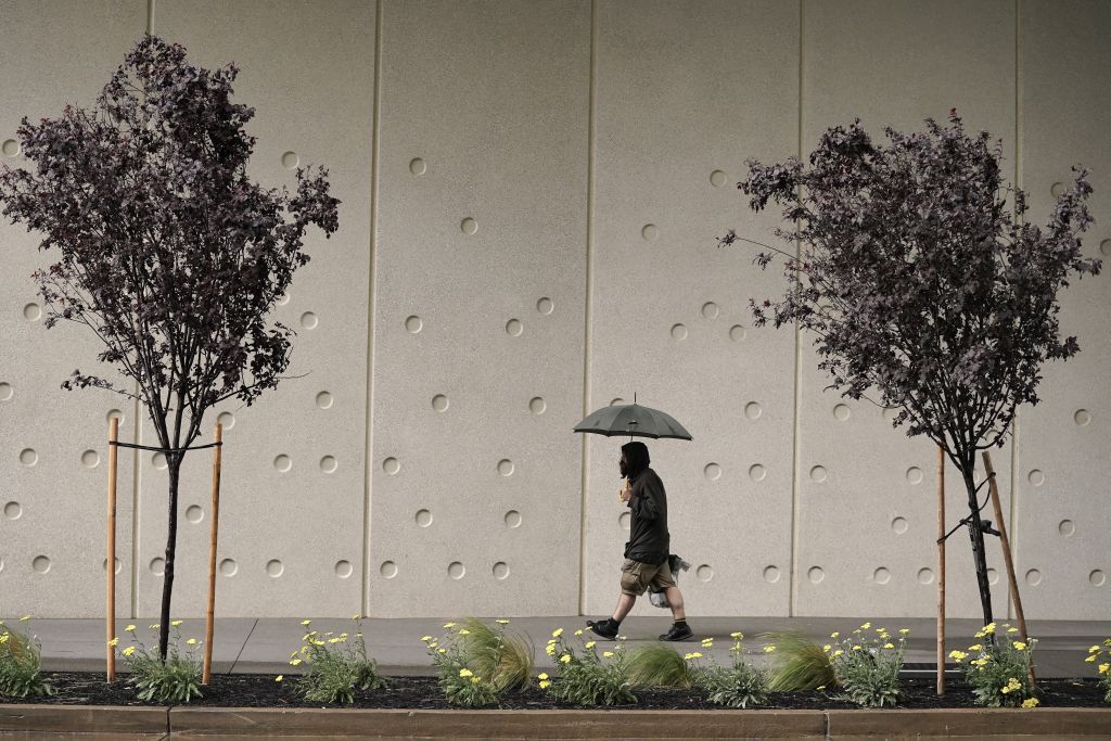 Kalifornia, dážď, prší, počasie, dáždnik