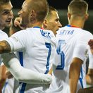 Radosť slovenských futbalistov po víťazstve nad Azerbajdžanom 1:0.