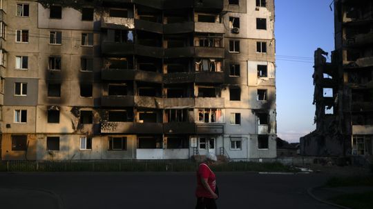Zničené ukrajinské mesto Borodyanka po ruskom...