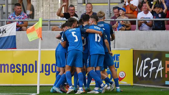 The joy of the Slovaks after the promotion goal. 