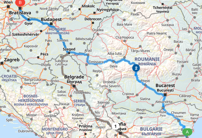 Trasa z Burgasu do Bratislavy cez Rumunsko je...