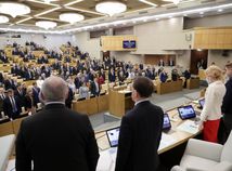 Pohľad do rokovacej sály dolnej komory ruského parlamentu