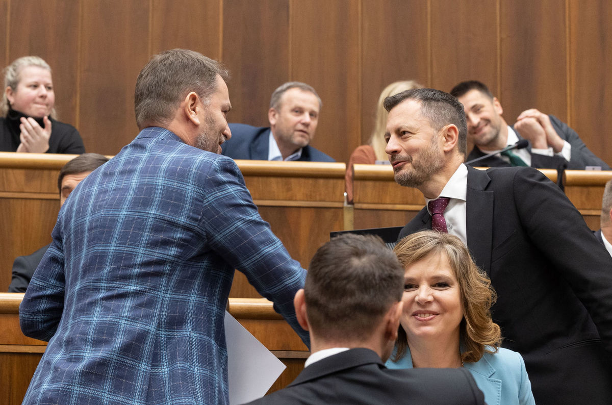 Dočasne poverená vláda oslavuje schválenie...