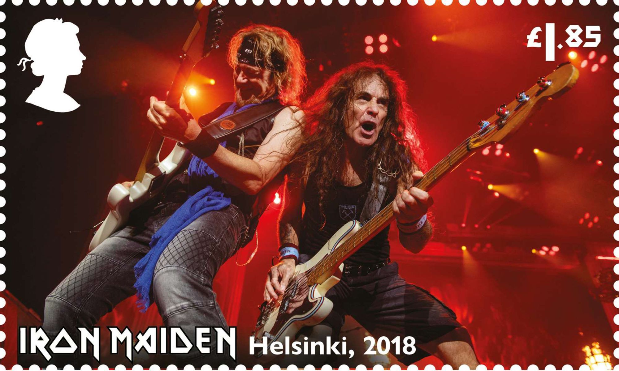Poštová známka s Iron Maiden.