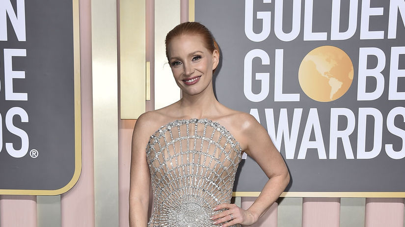Herečka Jessica Chastain v šatách Oscar de la...