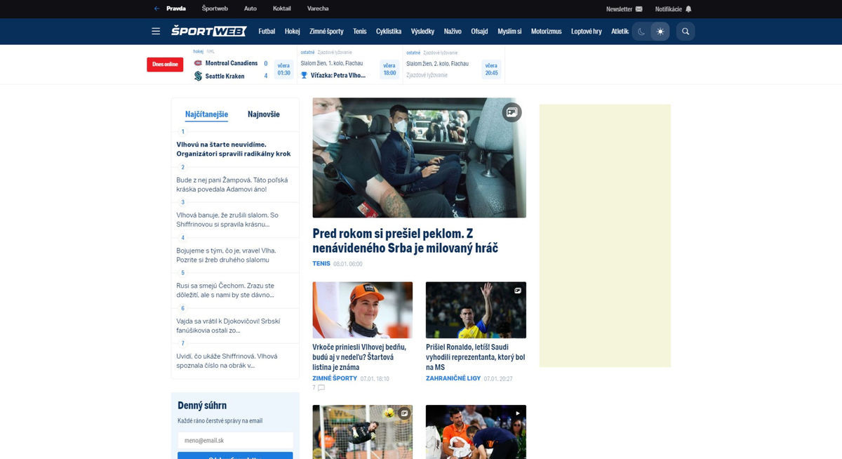 Náhľad stránky športweb.sk