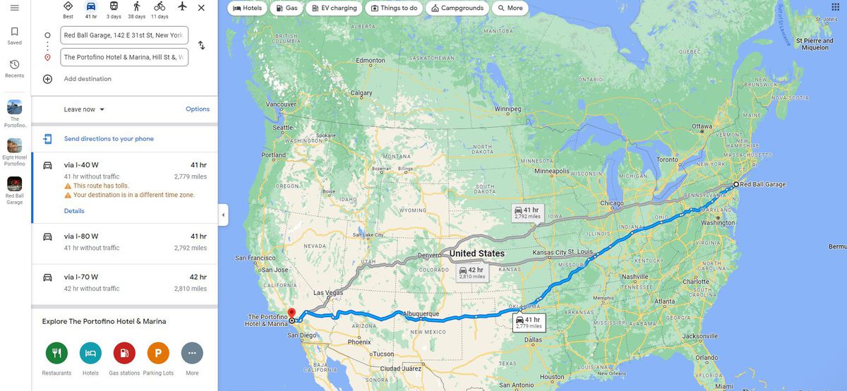Trasa pretekov Cannoball dlhá 4 677 km vedie z...