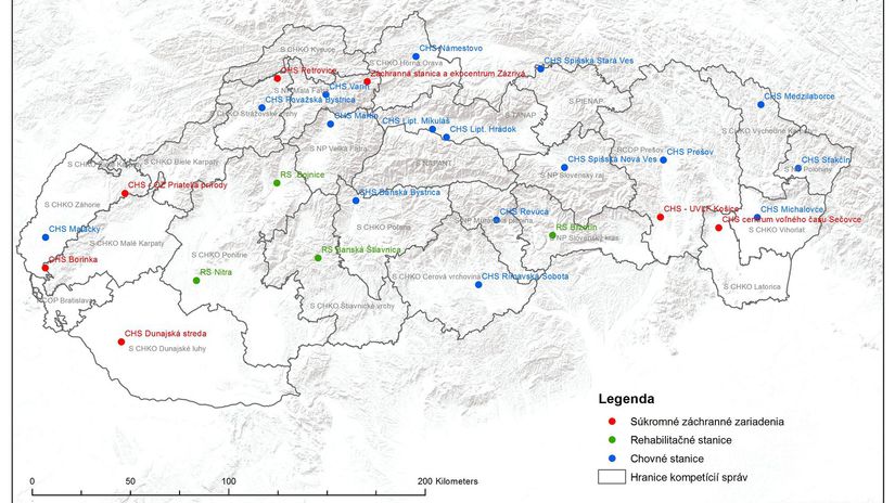 Sieť záchranných staníc na Slovensku.
