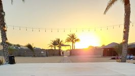 púšť, západ slnka, stolovanie, Dubaj