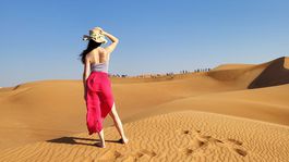 púšť, žena, červená, Dubaj