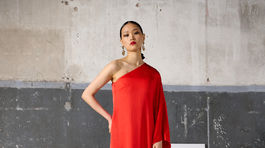 Červené šaty na jedno rameno Karl Lagerfeld