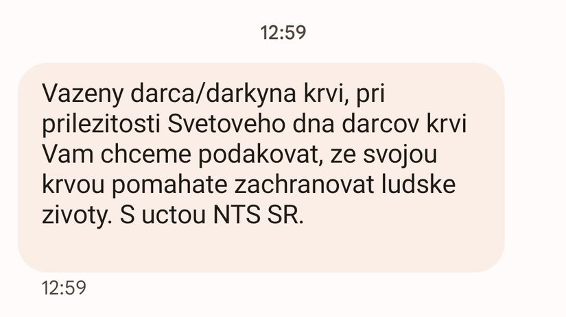 Takúto sms dnes rozosielala Národná transfúzna...