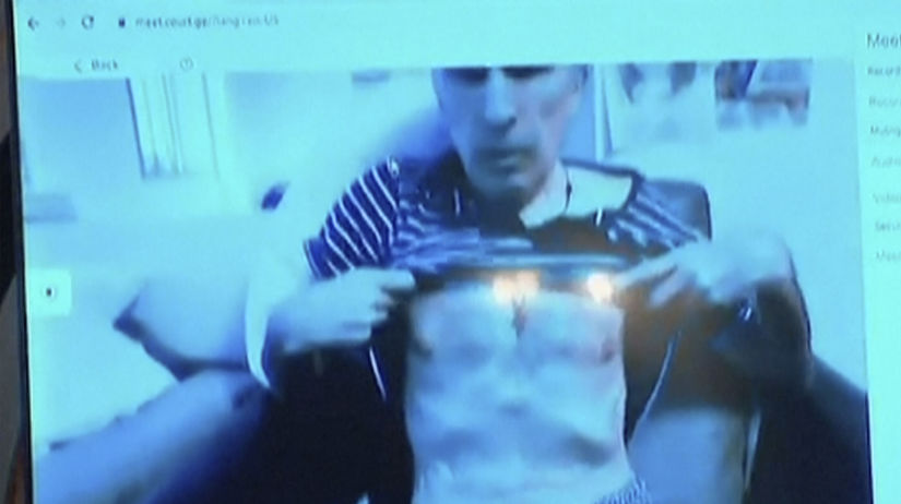 Michail Saakašvili počas videospojenia so súdom...