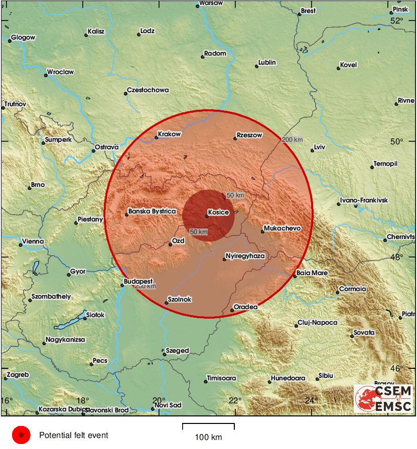 zemetrasenie, východ Slovenska