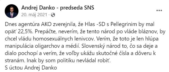 Status Andreja Danka z roku 2021, ktorým...