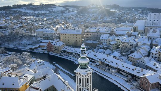 Pohľad na Český Krumlov v zime.