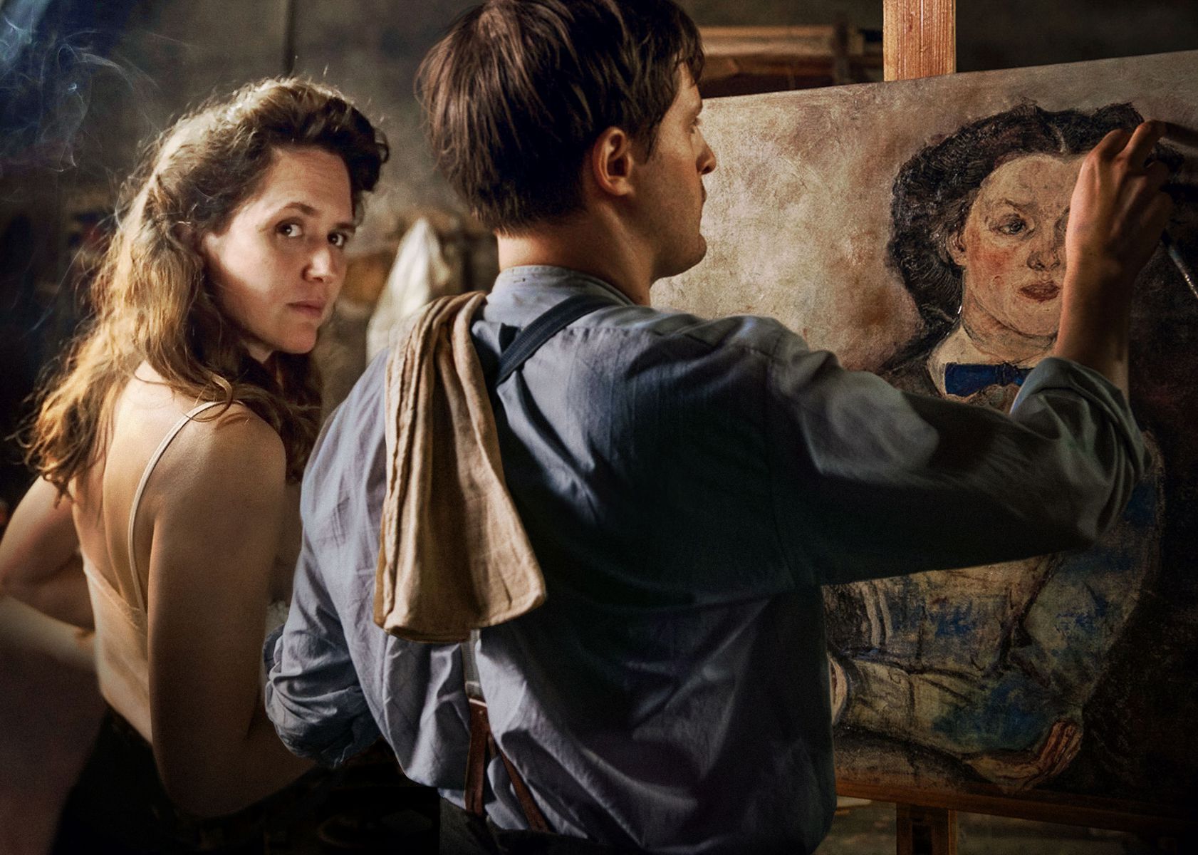 Alma Mahlerová (Emily Cox) a Oskar Kokoschka...