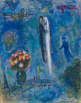 Marc Chagall: Svadobný pár na modrej oblohe...