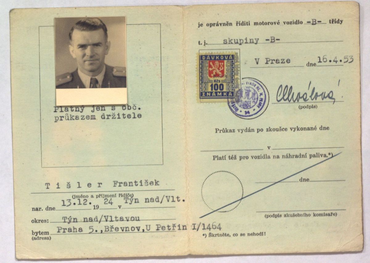 Vodičský preukaz Františka Tišlera