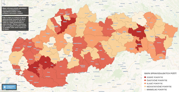 Mapa spravodajských púští Slovenska. Po...