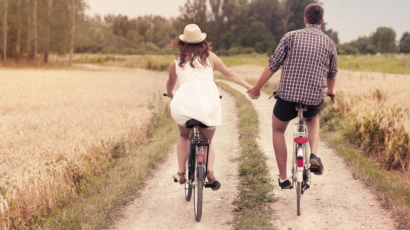 láska, rande, dvojica, muž a žena, bicykle,...