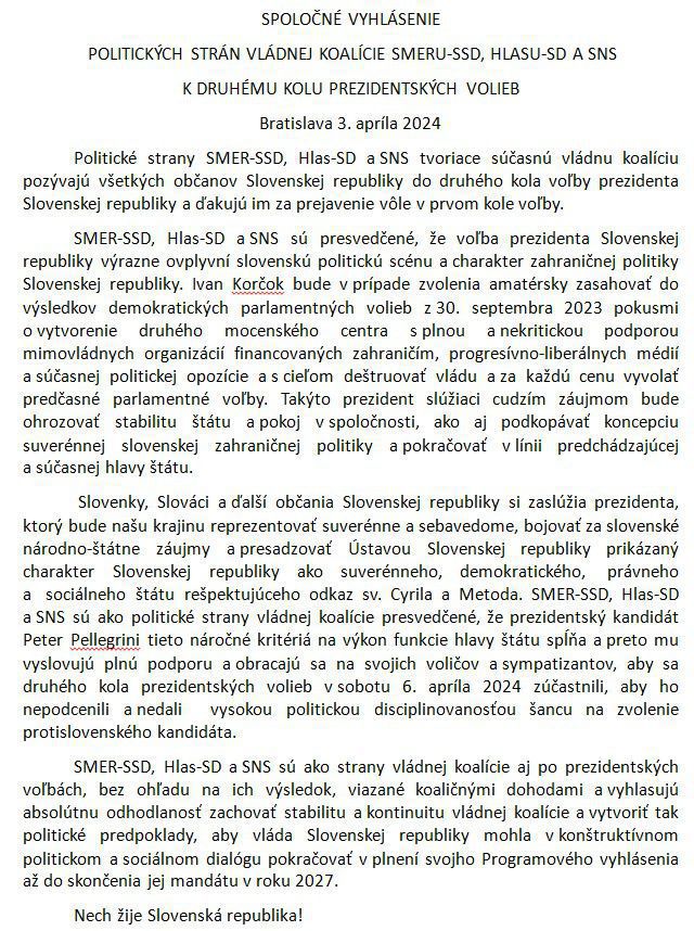 Spoločné vyhlásenie lídra SNS Andreja Danka,...