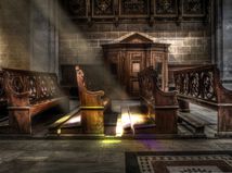 kostol, lavice, cirkev, modlitba, chrám, spovednica,