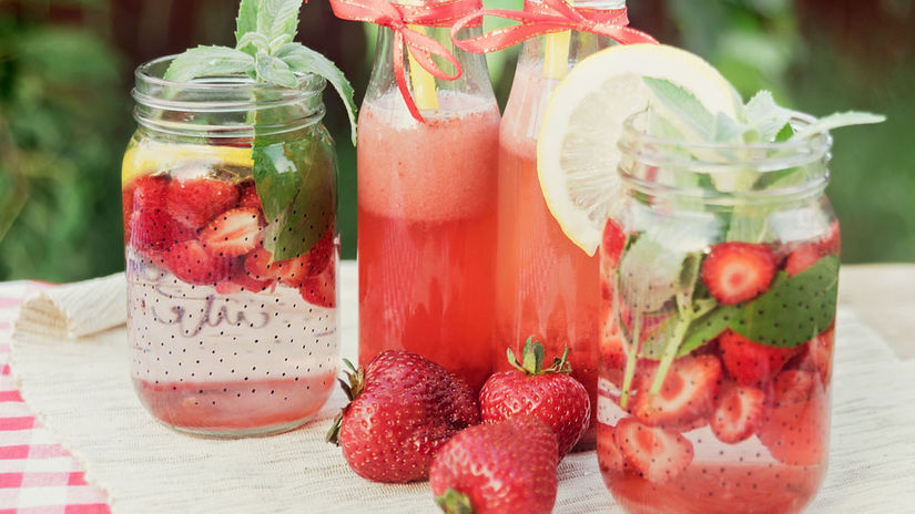 jahoda, limonáda, nápoj, letný drink, jahody