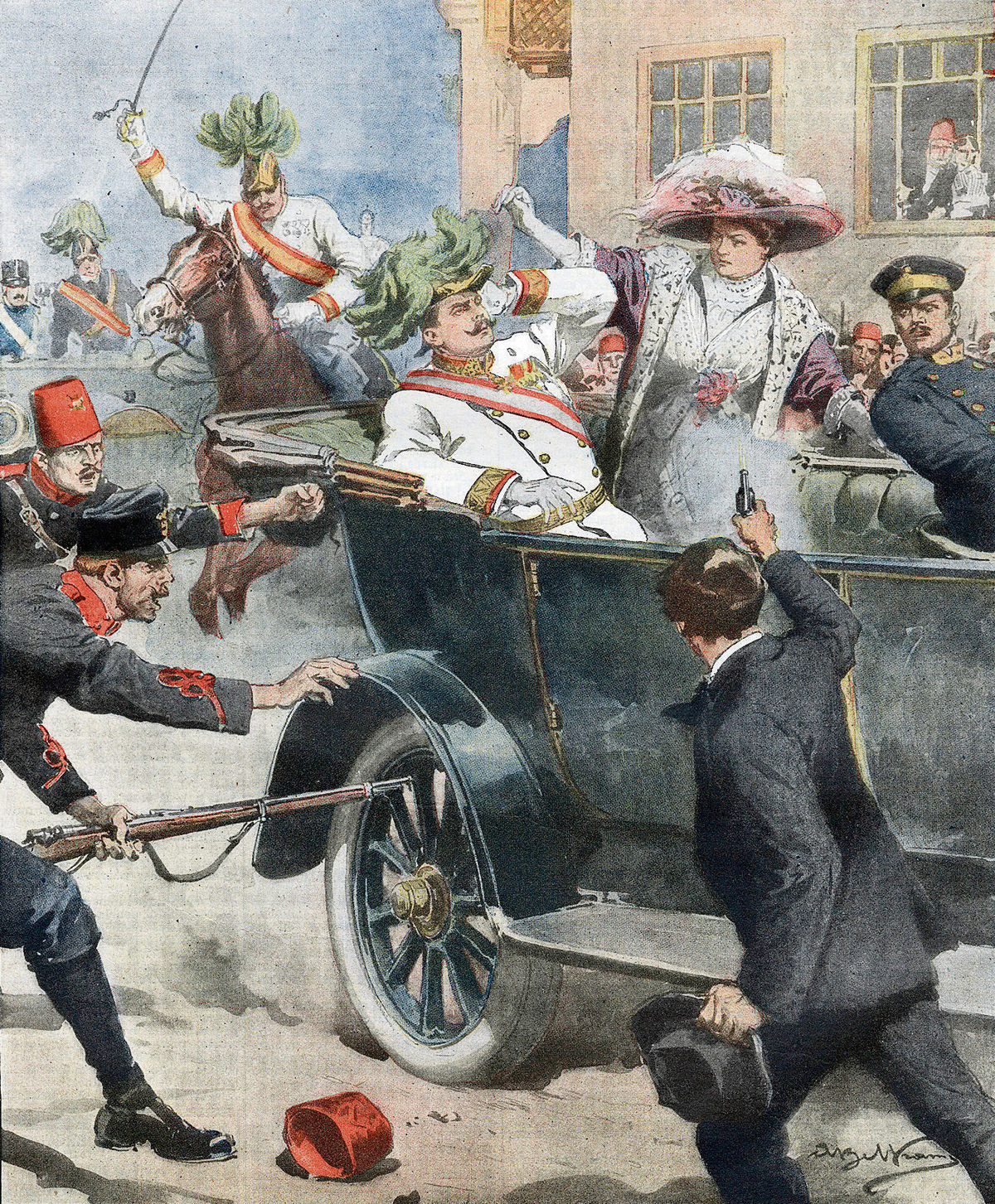 Ilustrácia atentátu na Františka Ferdinanda v...