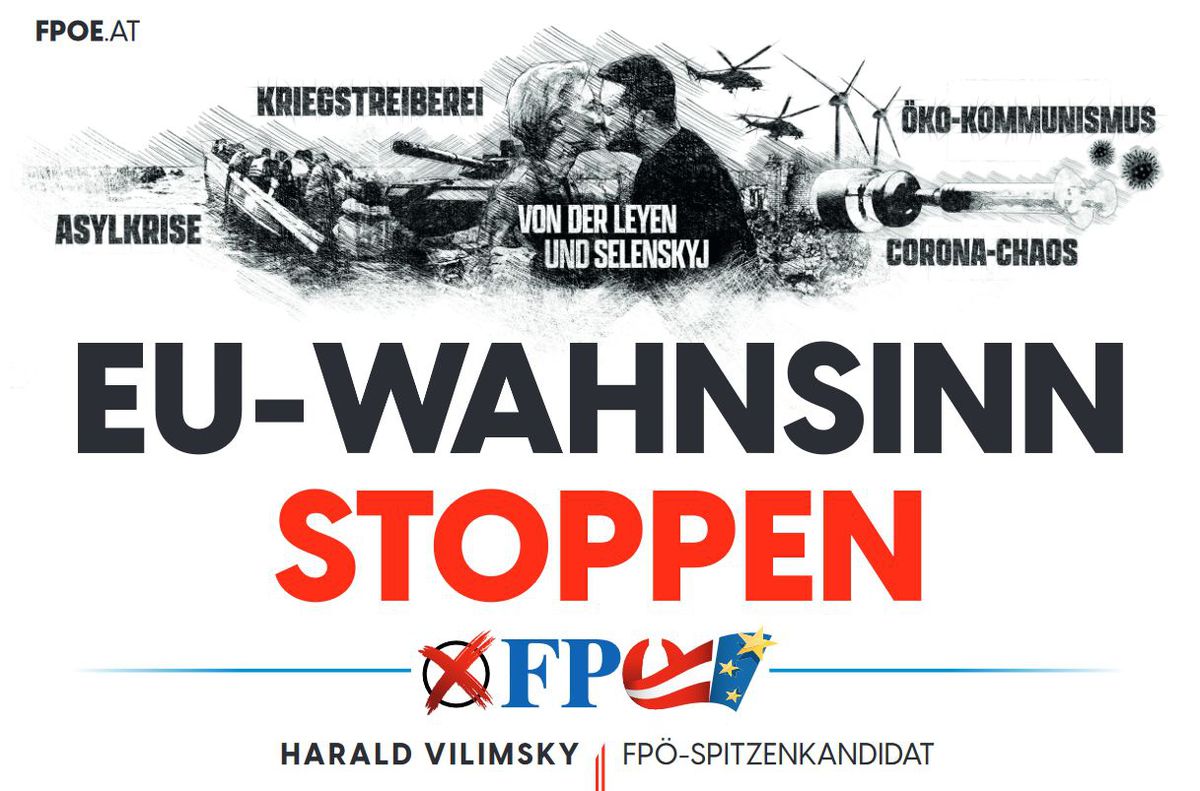 Pohľad na celý bilbord z kampane FPÖ, proti...