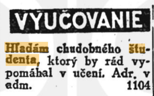 Inzerát v novinách 1924.