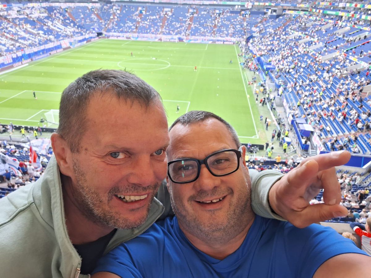 Milan Strelec (left) at the Slovakian match at the European Championship...