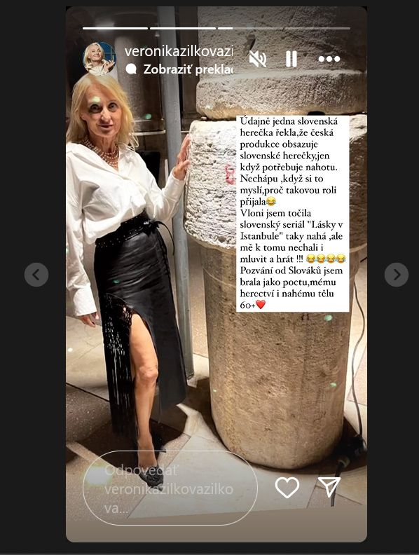 Insta-príbeh českej herečky Veroniky Žilkovej.