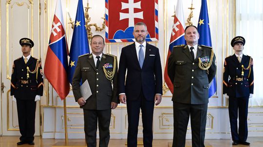 President Peter Pellegrini (center) during...