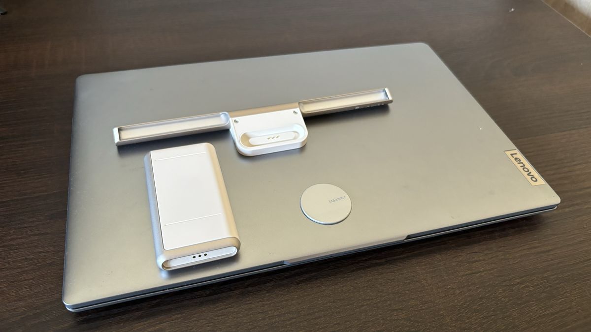 The LaptopBar simply connects to a rechargeable...