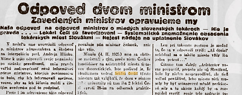 Ľudácky denník Slovák posielal českých lekárov...