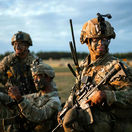 US Army paratroopers with the 173rd Airborne Brigade prepare to move out after landing near JĂ¶nkĂ¶ping, Sweden during exercise Swift Response 24.