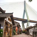 chongqing, Čchung-čching, Čína, mesto, most, domy, diaľnica, nadjazd