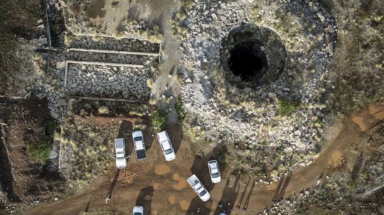 Pohľad na šachtu bane, kde uviazlo okolo 4000...