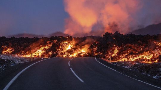 Molten lava flows on its way to the Blue Lagoon...