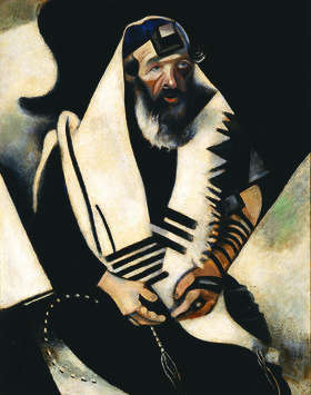 Marc Chagall: Rabín v čierno-bielej, Modliaci...