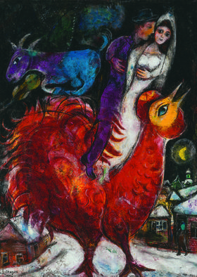 Marc Chagall: Snúbenci nad kohútom, 1939-47