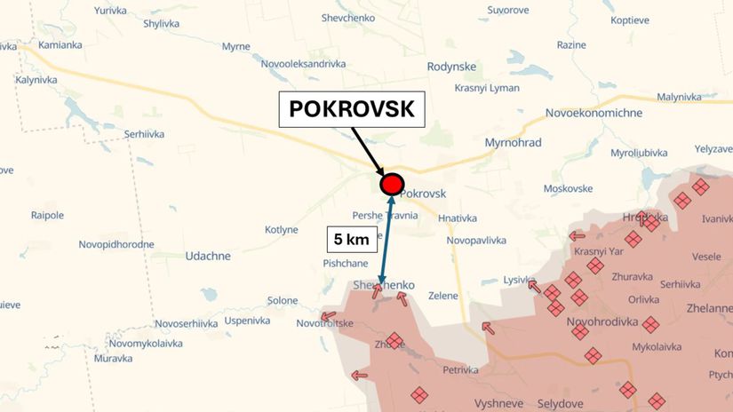 Pokrovsk, situácia okolo mesta k 9. decembru 2024