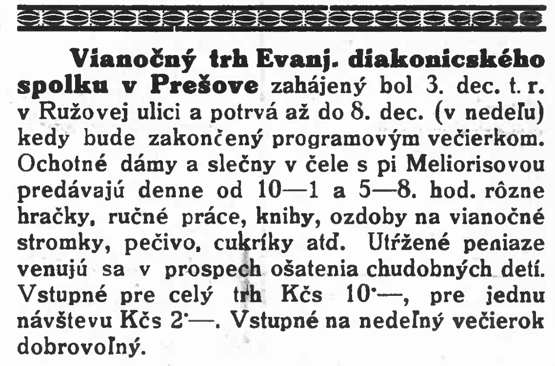 Oznam o vianočnom trhu evanjelickej cirkvi v...